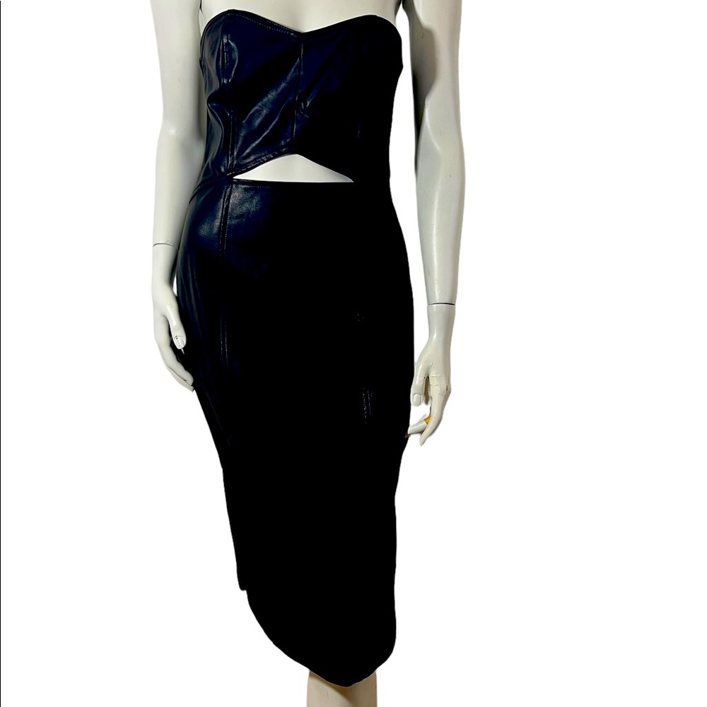 {KIIND OF}  NWT Cut Out Faux Leather Midi Dress Black Size 2